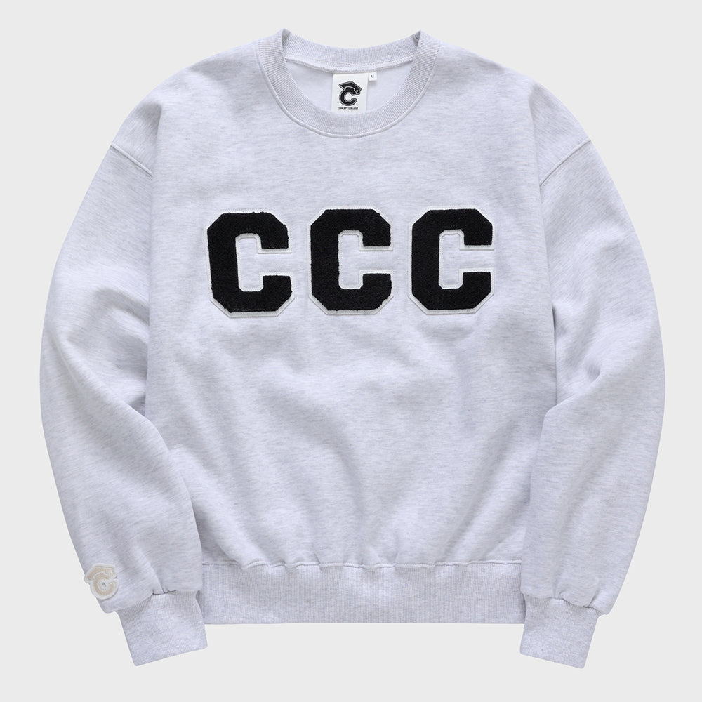 ブラックCCCワッペンスウェットシャツ・アッシュグレー［ユニセックス］/ CCC Black Patch Unisex Ash Grey Sweat Shirt