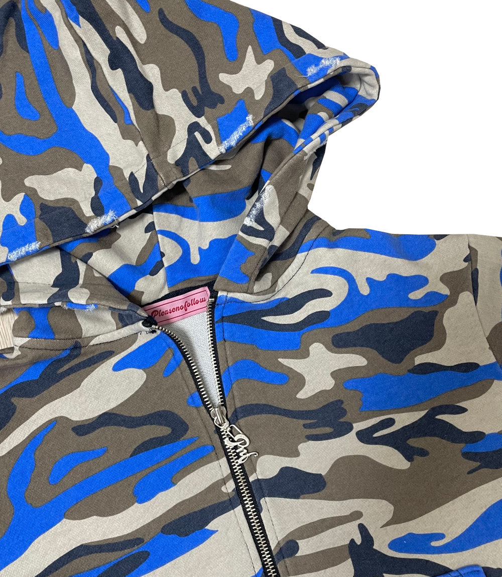 PNF made vintage washing camo hoodie zip up