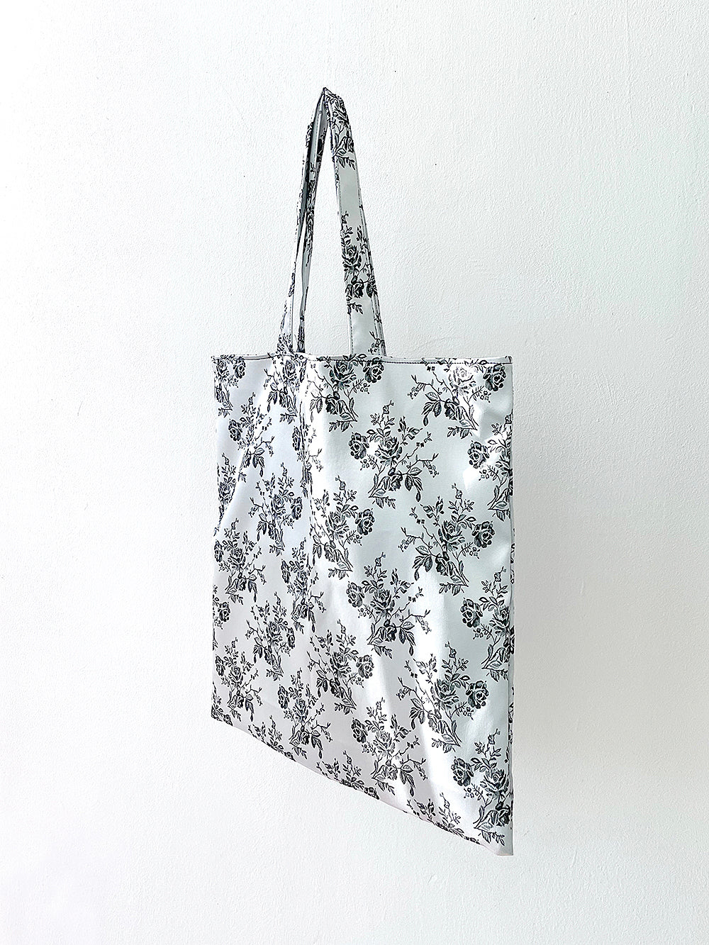 Rose Embroidery Satin Eco-bag (L/White Silver)