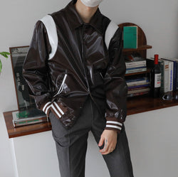 ASCLO Shine Leather Varsity Jacket (3color)