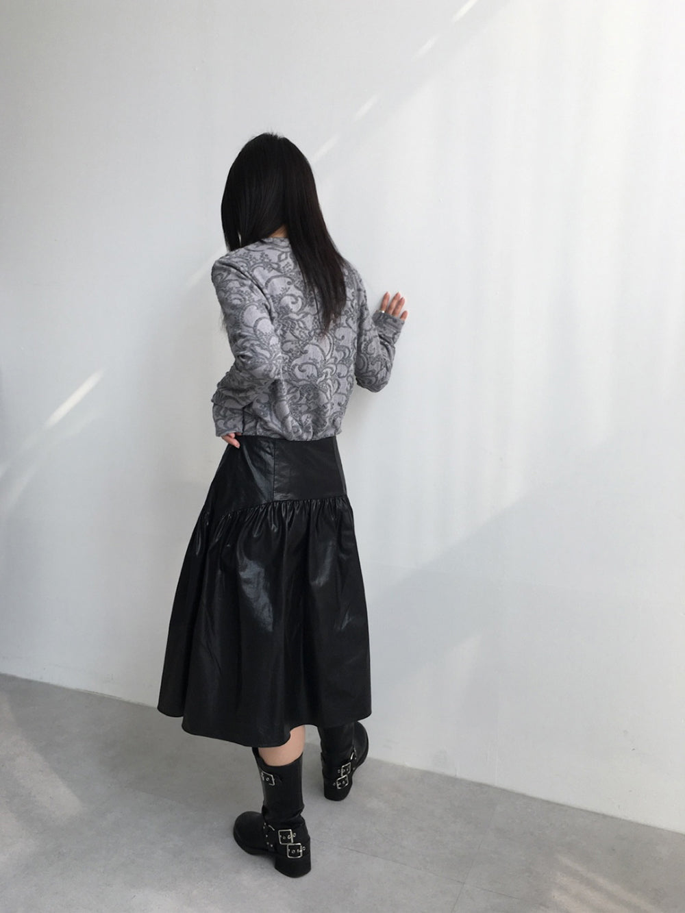 Coating shirring flare midi sk (s,m)