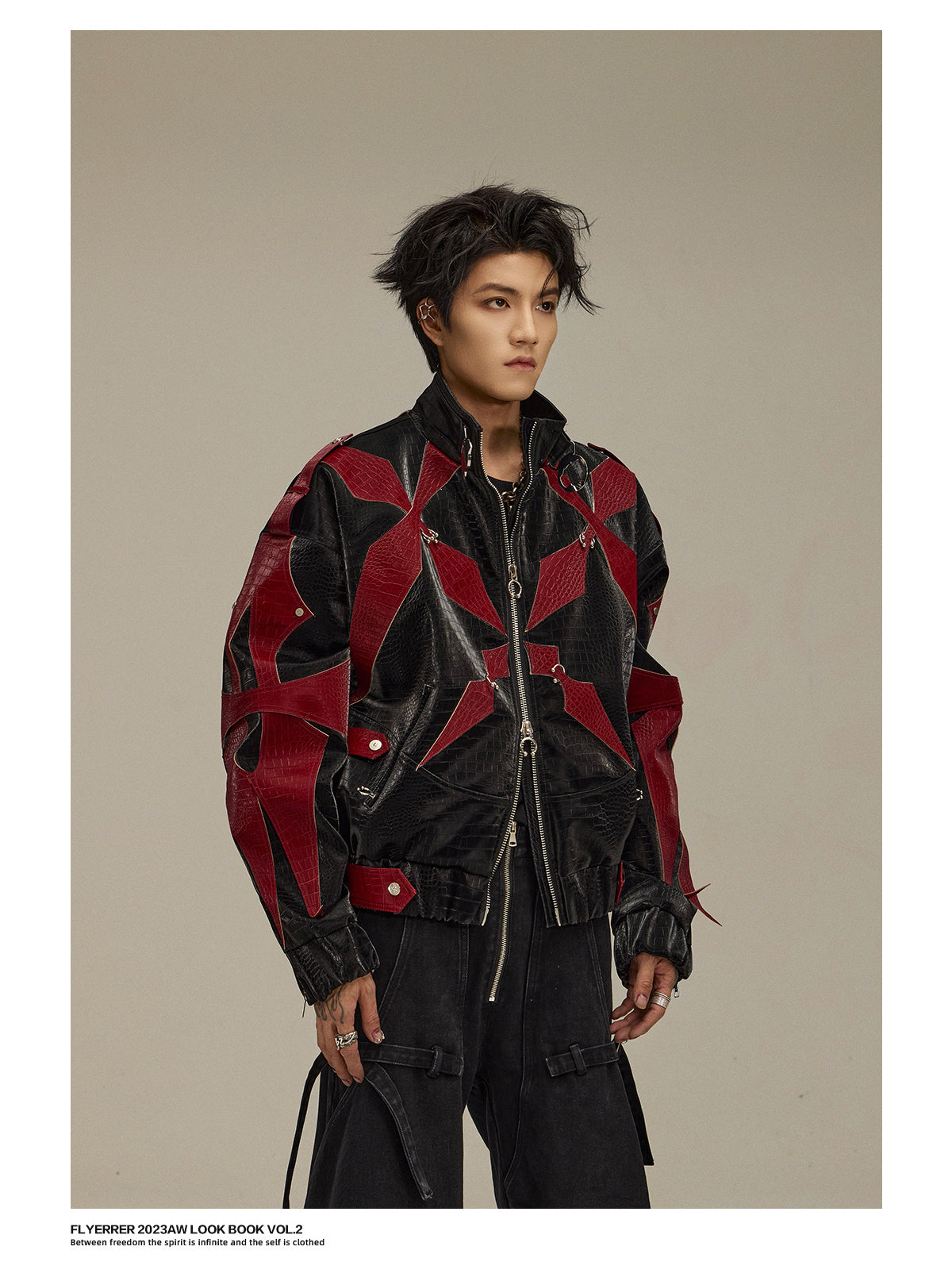 Pioneer crocodile pattern rivet leather jacket