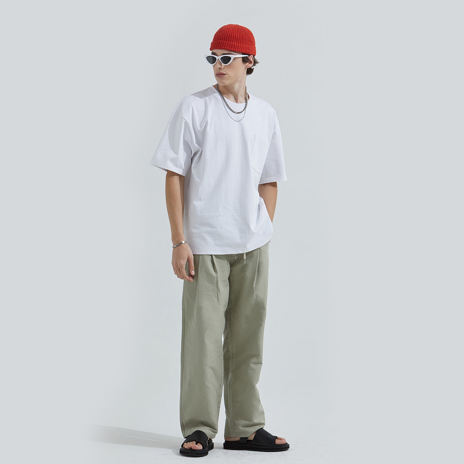 Linen Two-tuck Balloon Pants  (KHAKI GRAY)