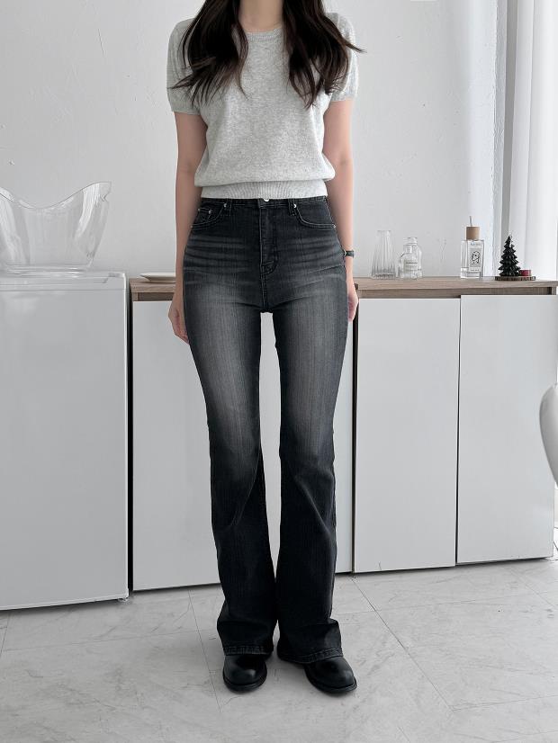 spandex black washed long bootcut denim pants