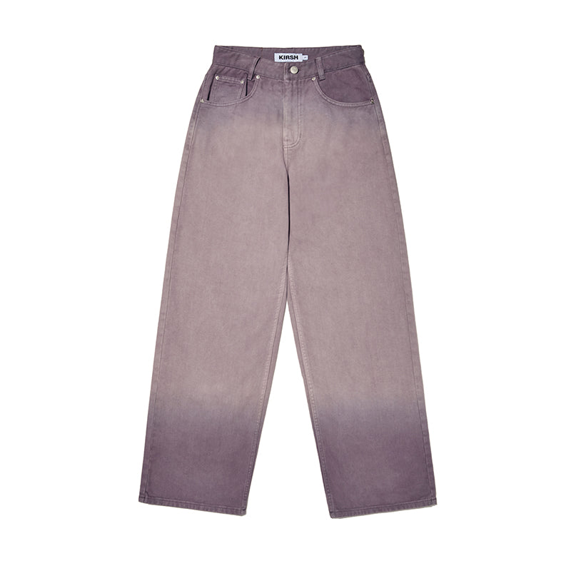 CHERRY GARMENT WASHING WIDE-FIT DENIM PANTS [PURPLE]