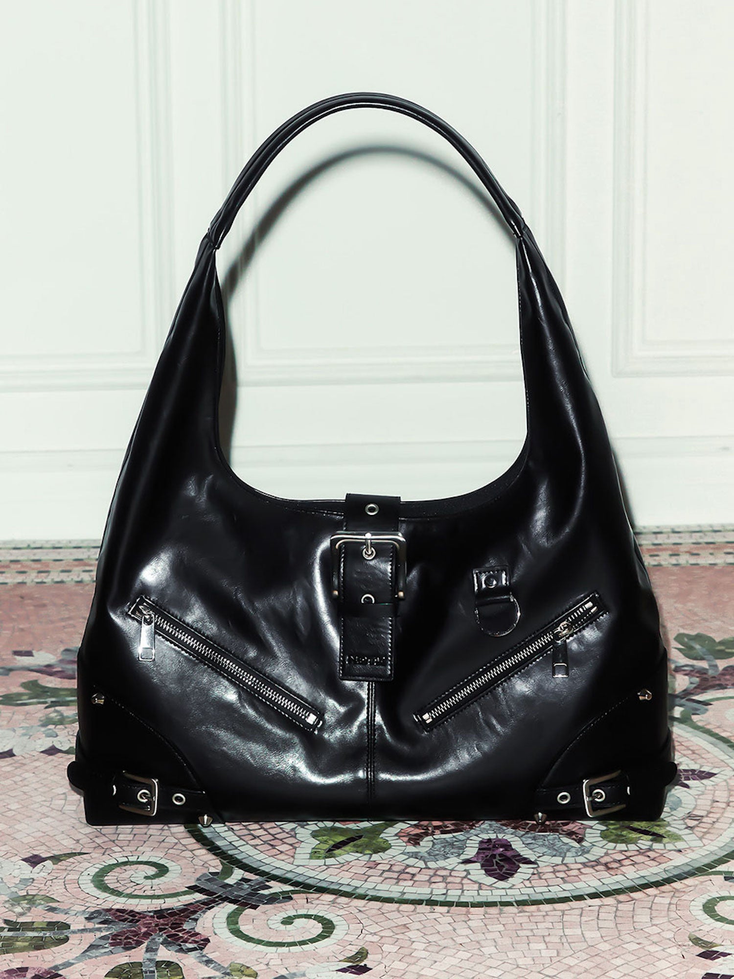 Black Moto Hobo Bag (LEATHER)