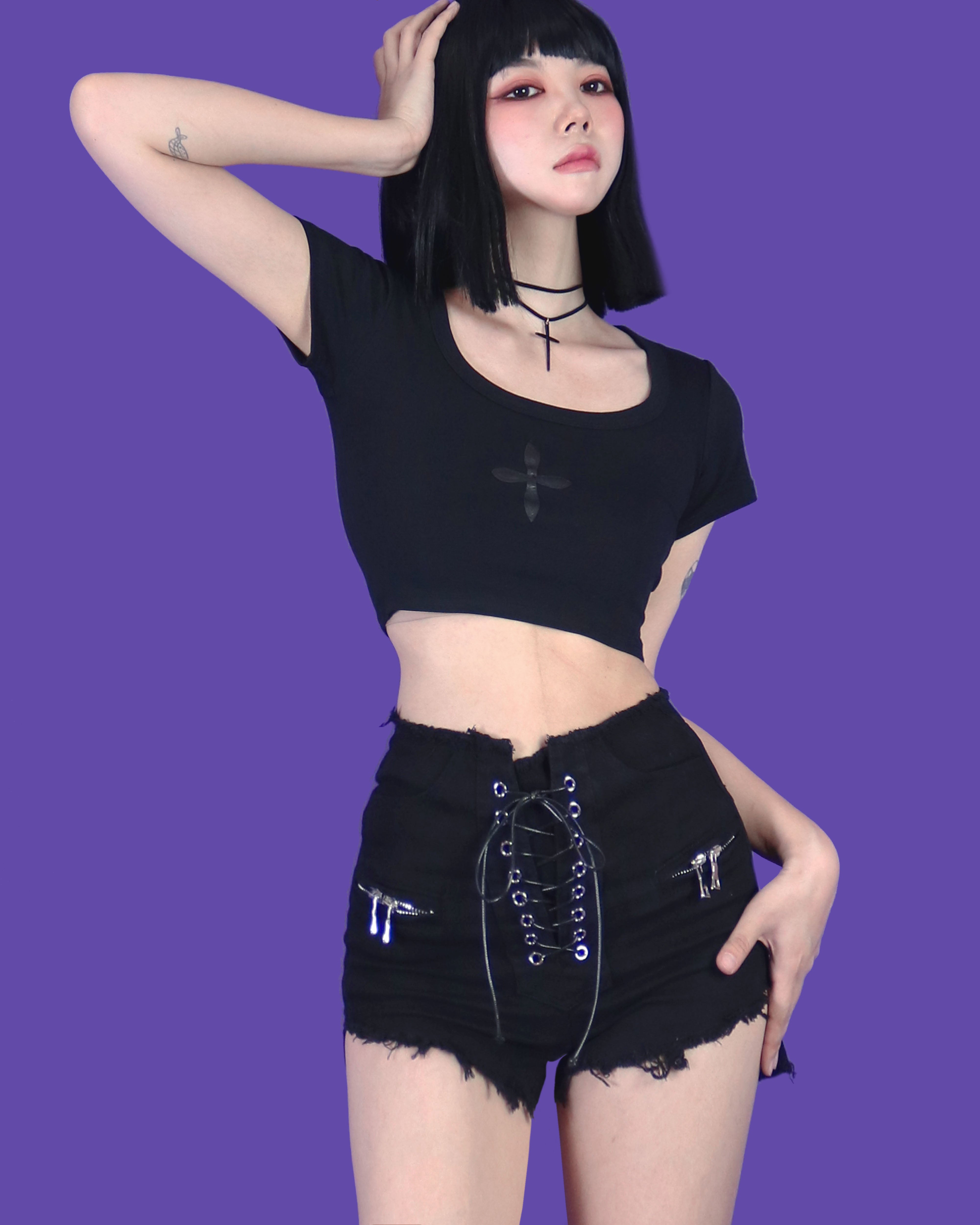 cross crop tight T (2 color)