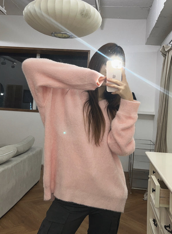 Milky pink angora loose fit knit