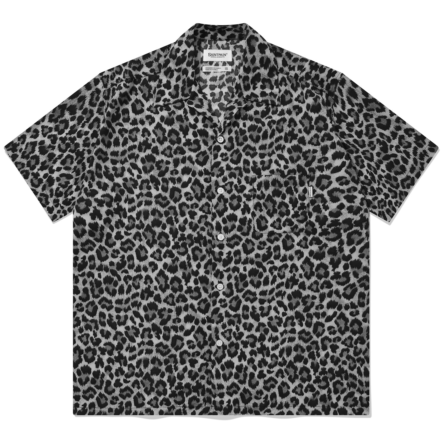 SP OVER FIT LEOPARD OPEN COLLAR SHIRTS-GRAY