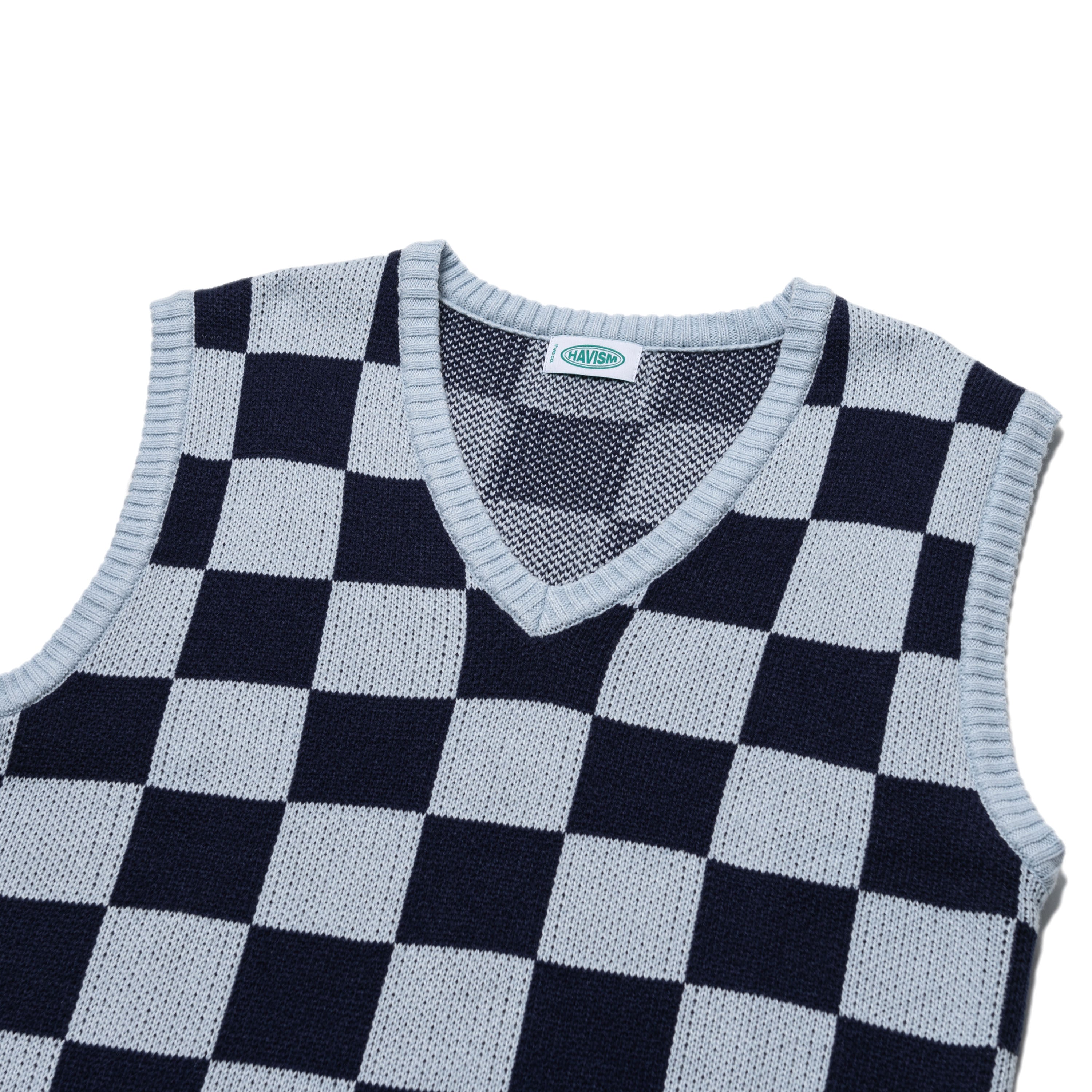 CHECKBOARD KNIT VEST(SKY BLUE