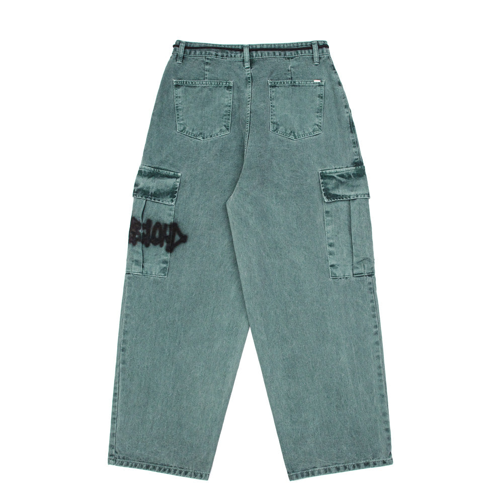 BBD Graffiti Logo Wide Denim Cargo Pants (Deep Green)