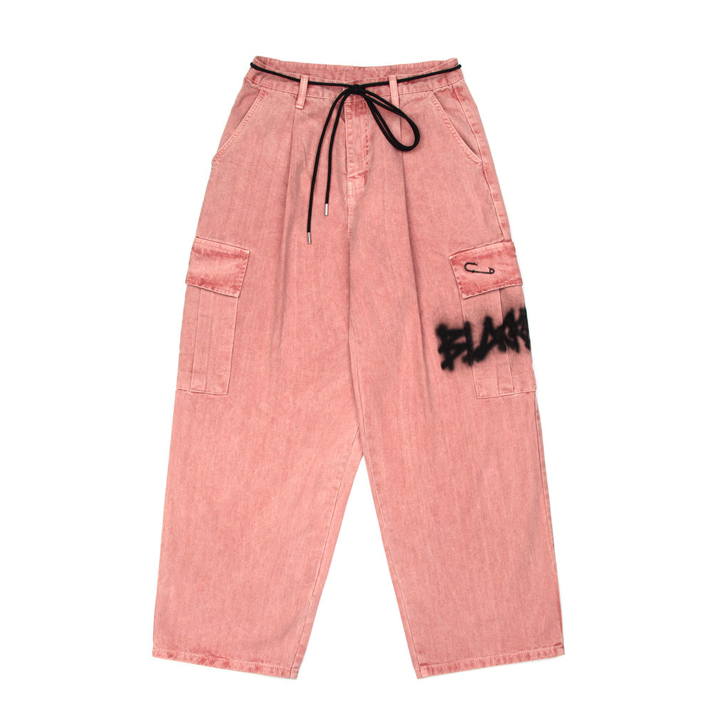 BBD Graffiti Logo Wide Denim Cargo Pants (Dusty Pink)