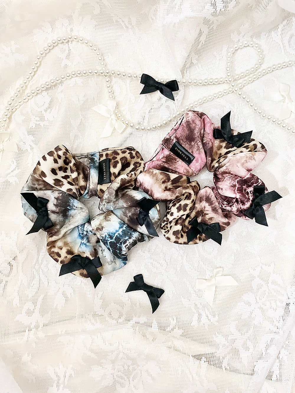 Leopard Tie-Dye Ribbon Scrunchie (2color)