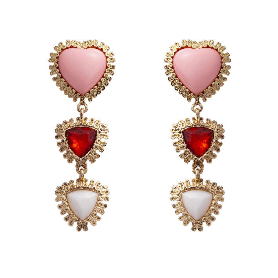 triple heart drop earrings