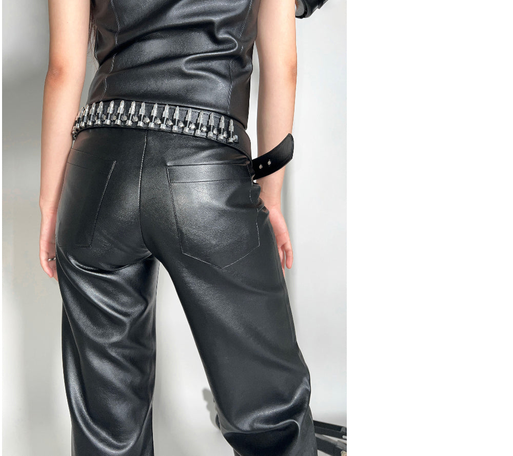 Funk metal buckle leather bullet belt (Black)