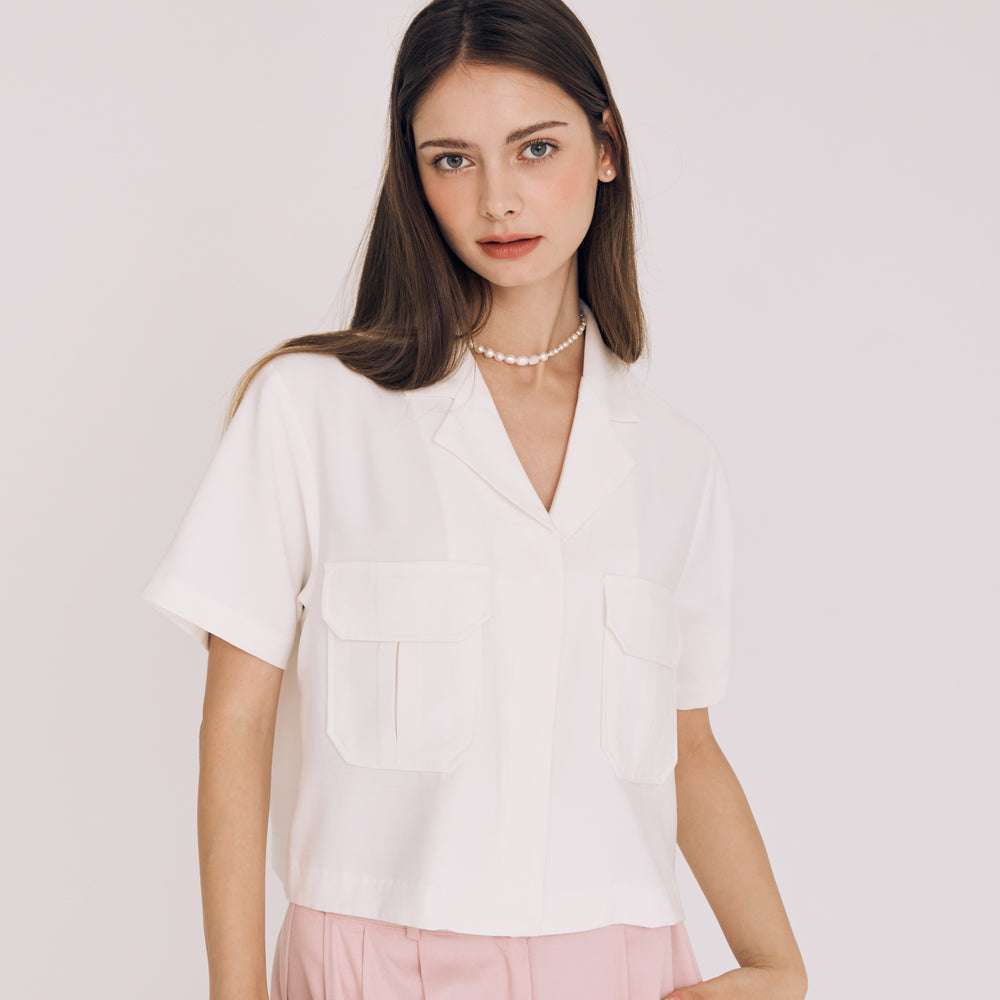 CROP TWO POCKET SHIRT(WHITE)