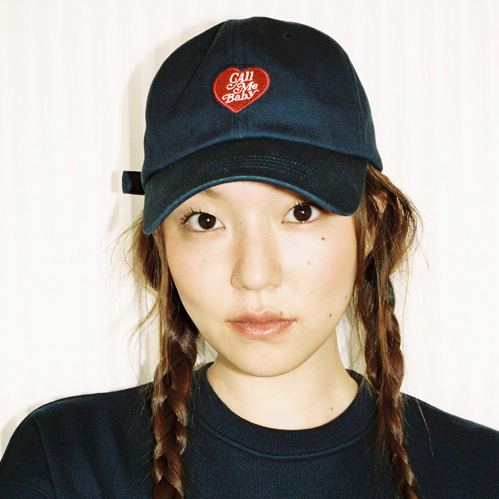 [Call me baby] Heart Embroidery Ball Cap (Navy)