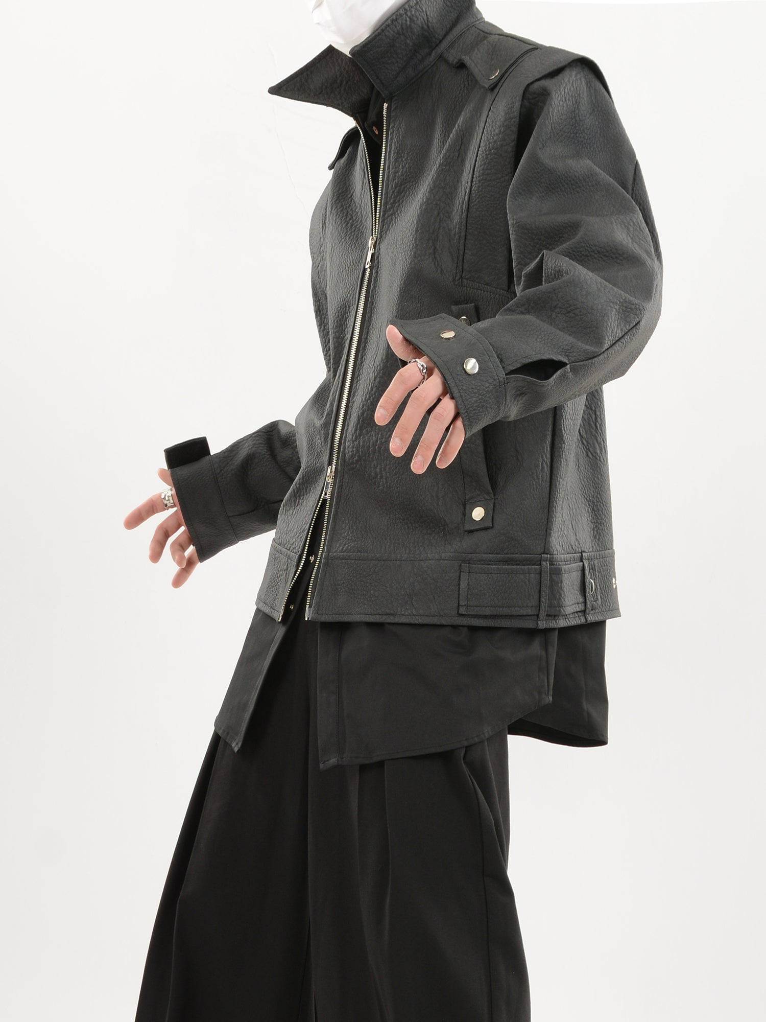 niche deconstructed textured PU leather jacket