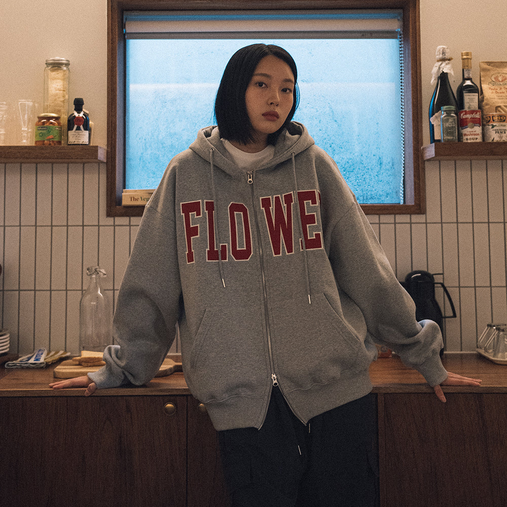 FLOWER ZIP UP HOOD(GREY)