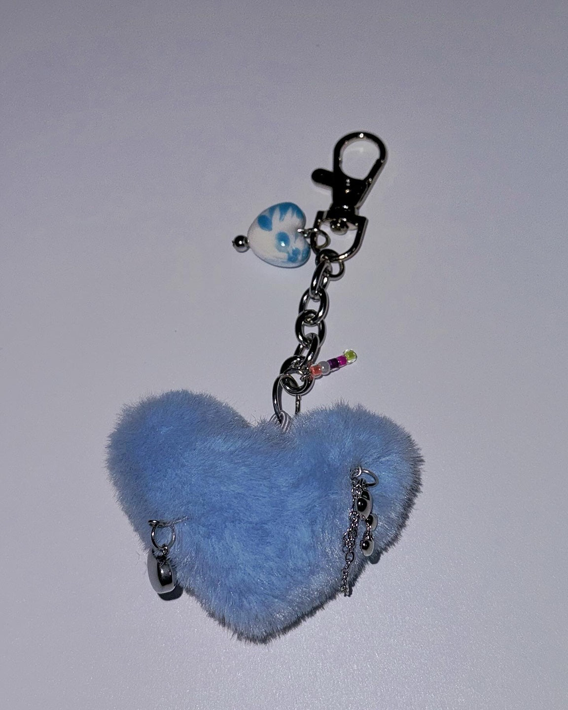 Blue heart fur keychain