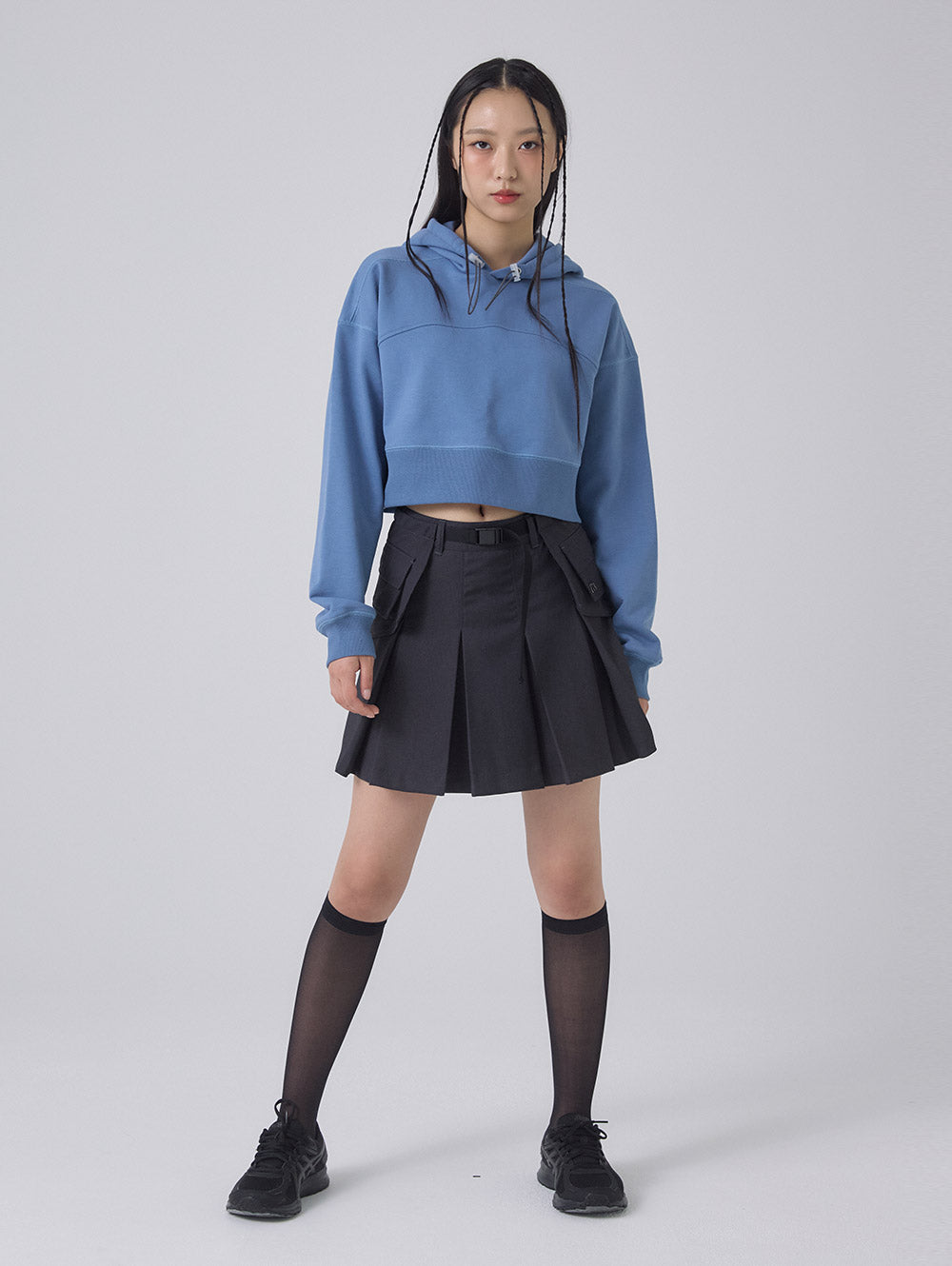 STRING CROPPED HOODIE [DUSTY BLUE]