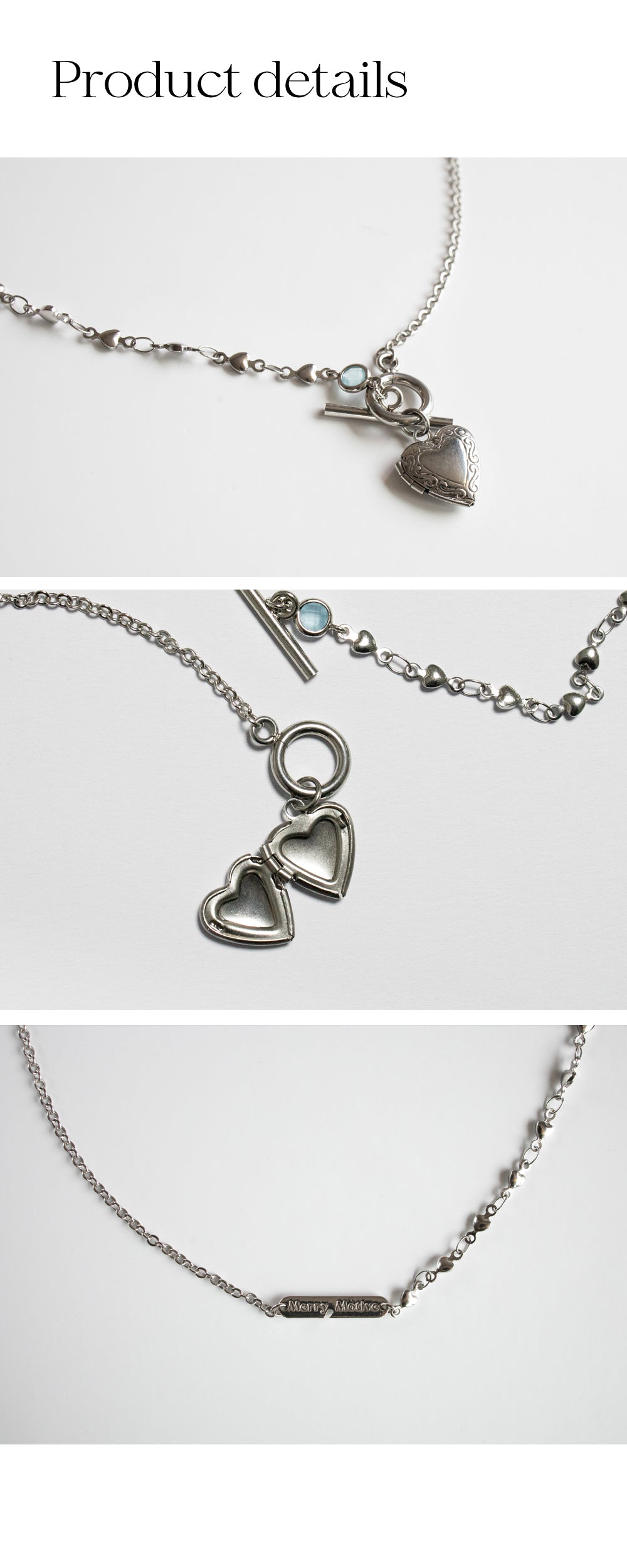 Folder heart pendant with mix chain necklace