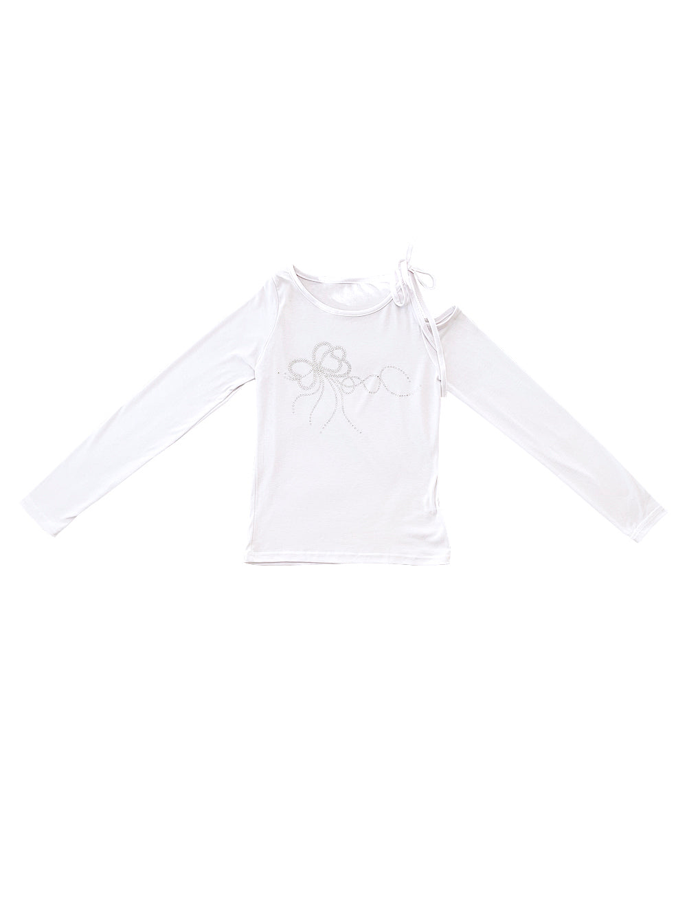 Twinkle Ribbon Cubic One Shoulder T-Shirt (White)