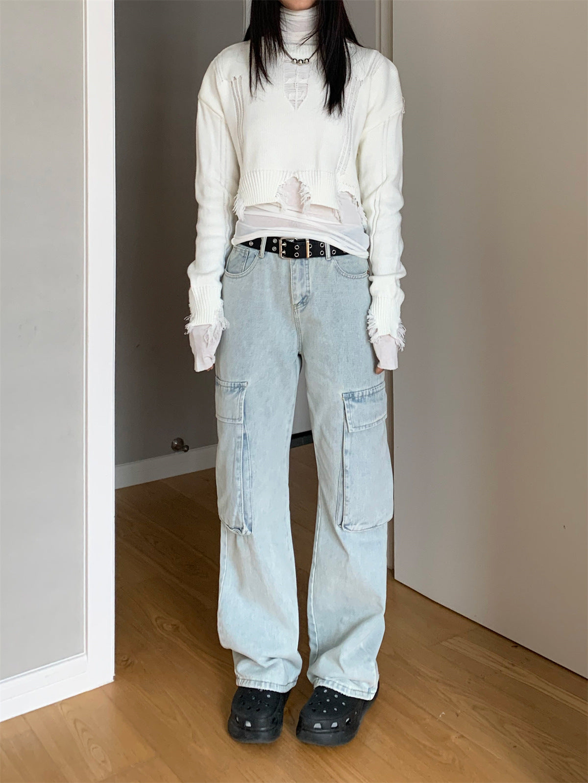 Light blue cargo denim pants