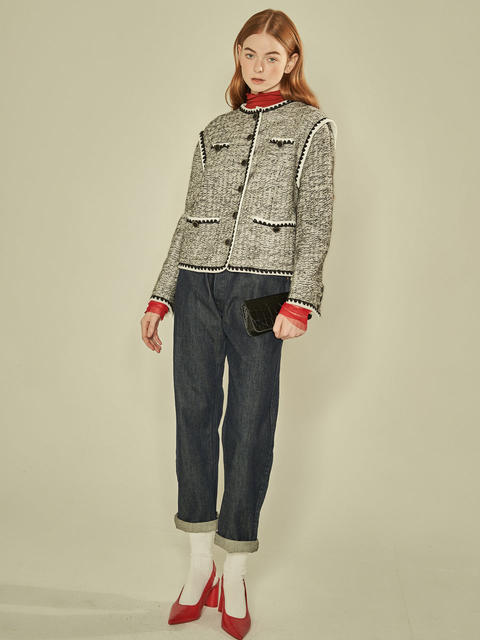 Knitted Tweed Jacket (Grey)