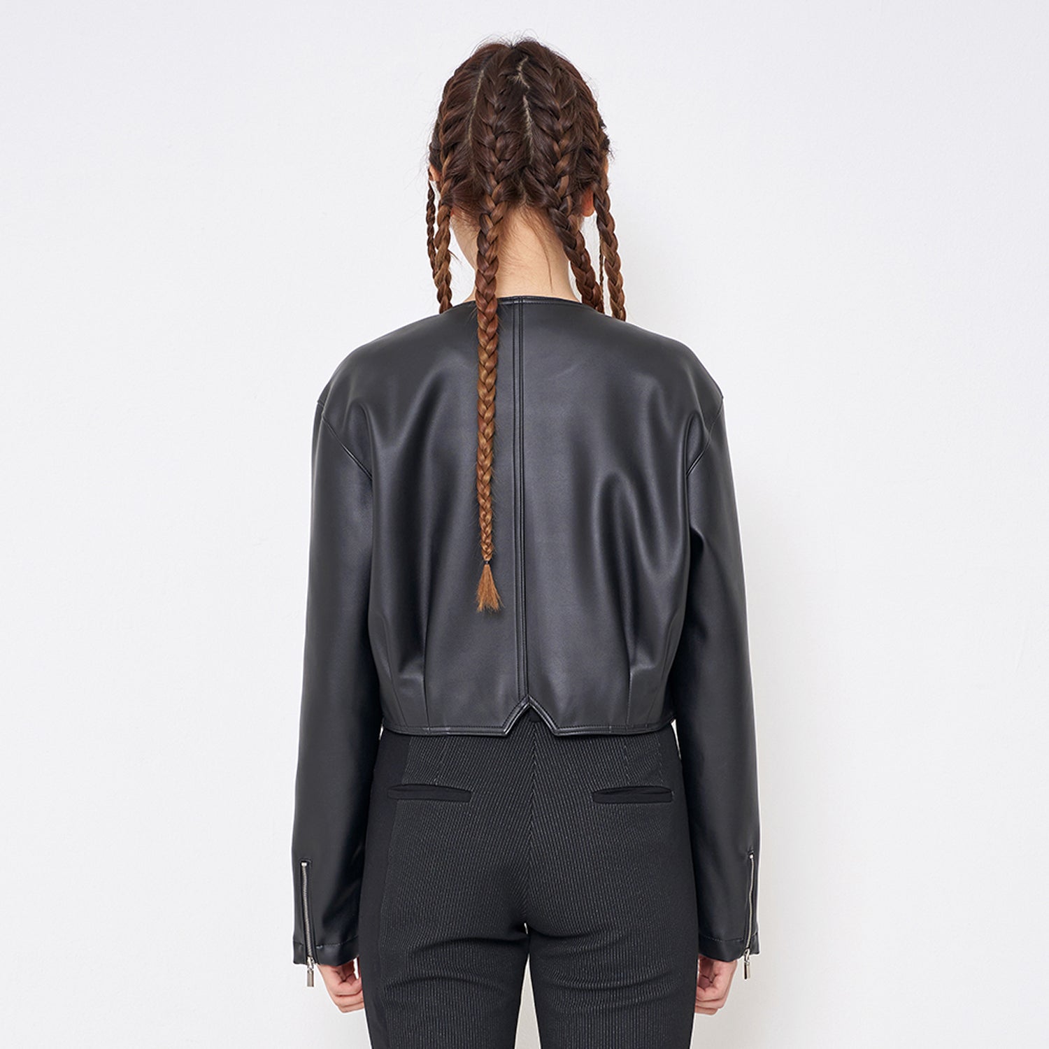 Faux-Leather Cropped Jacket _ Black