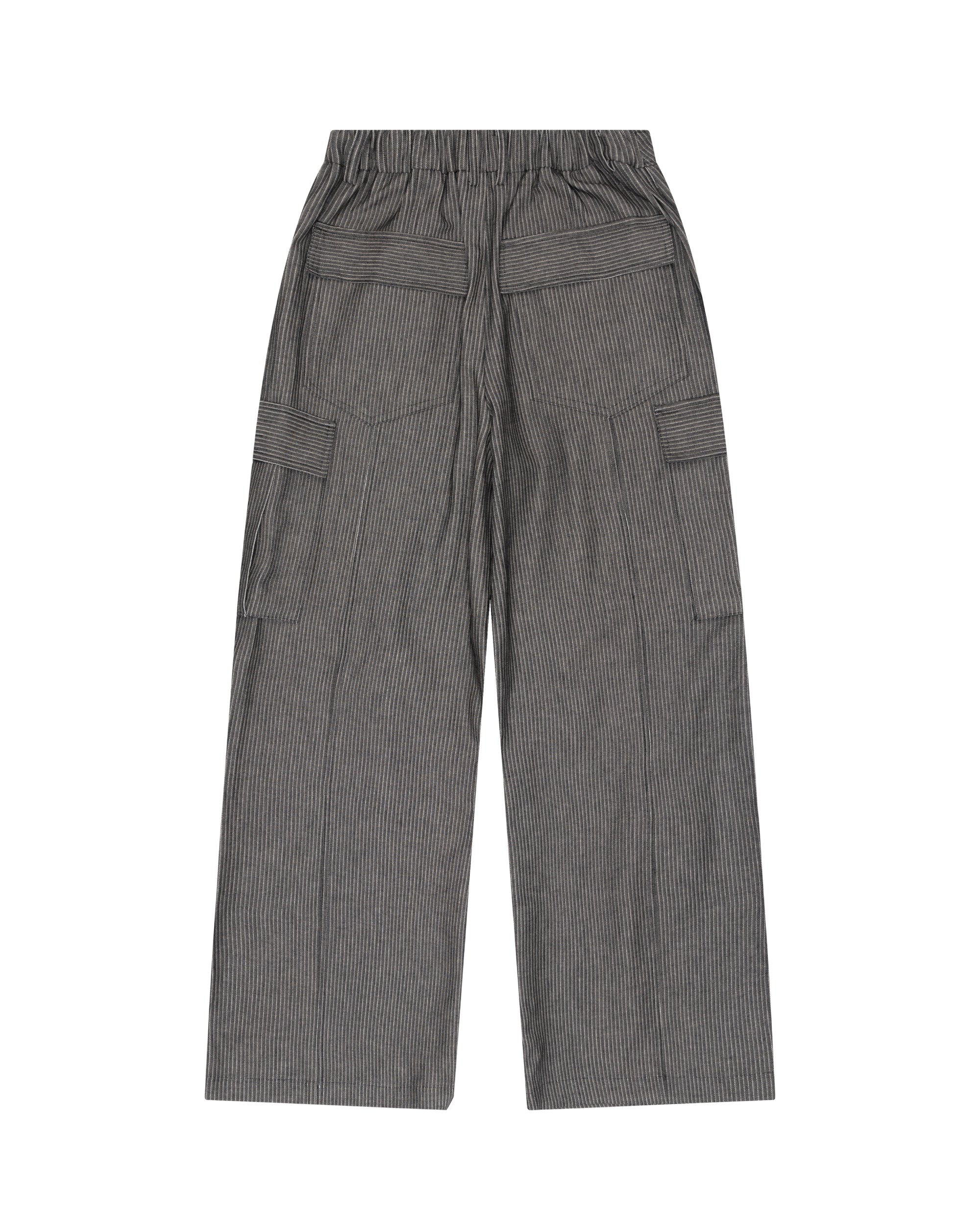 Stripe Wide Cargo Pocket Pants (Black)