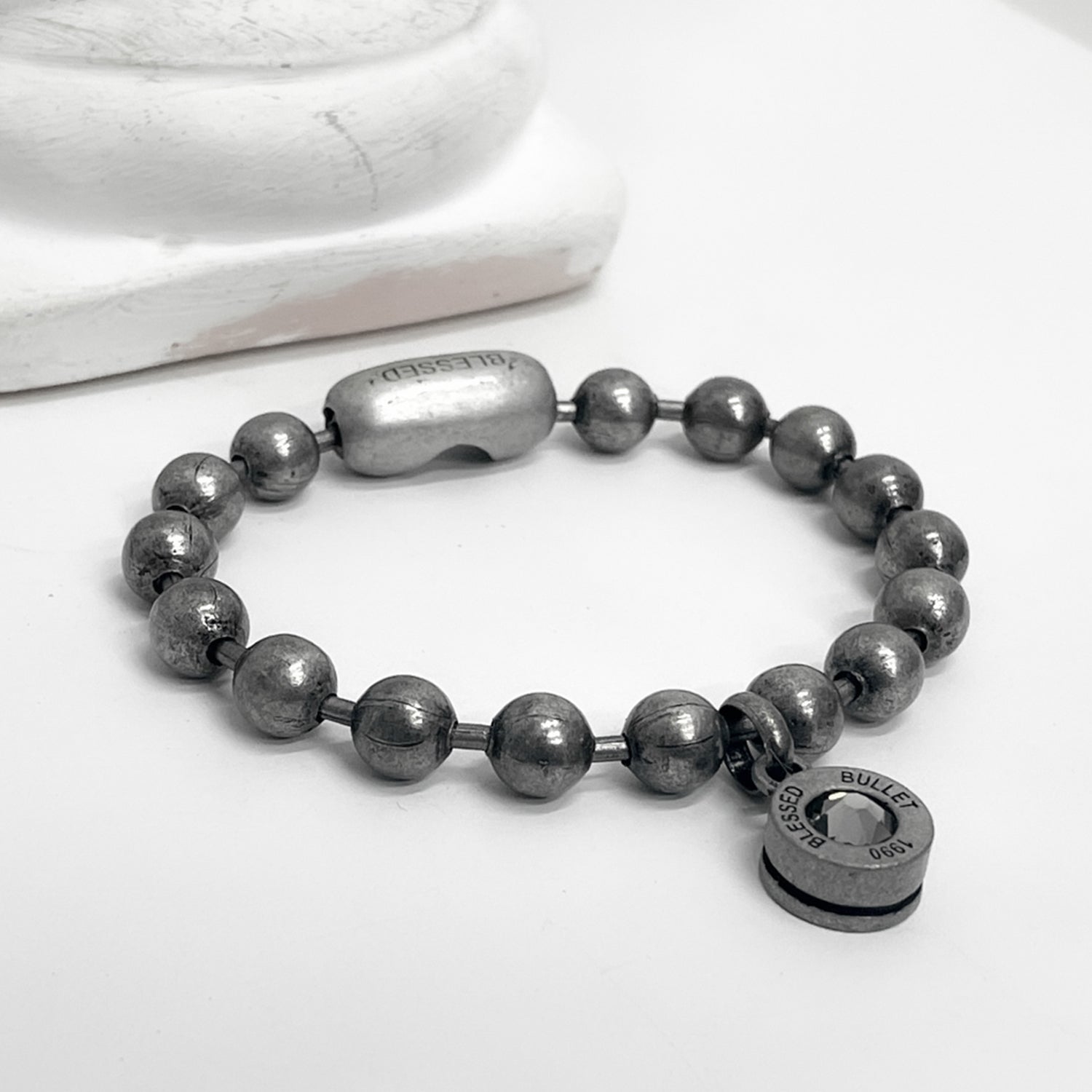 [BLESSEDBULLET]9mm ball chain bulletback bracelet_dark silver