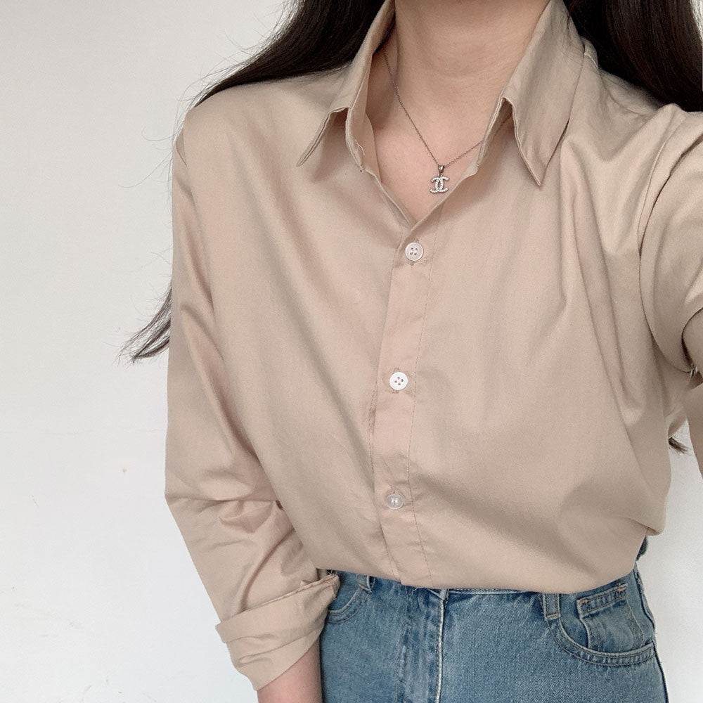 Solid Tone Button-Up Cotton Shirt