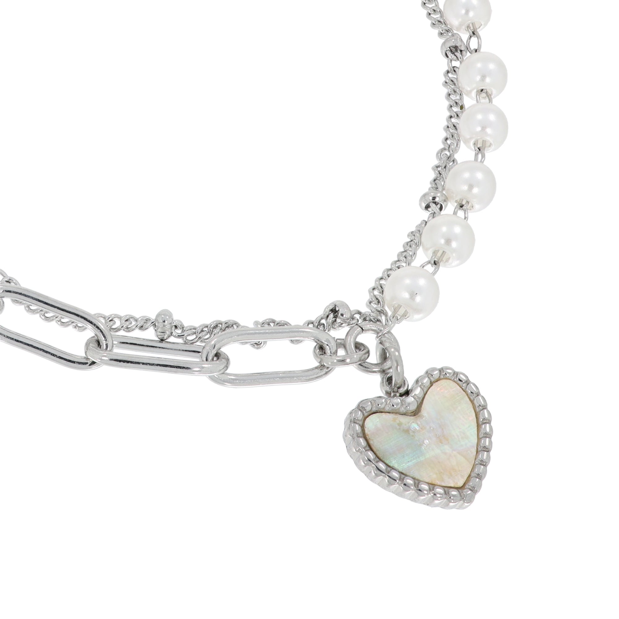 Unbalanced pearl mother-of-pearl heart bracelet