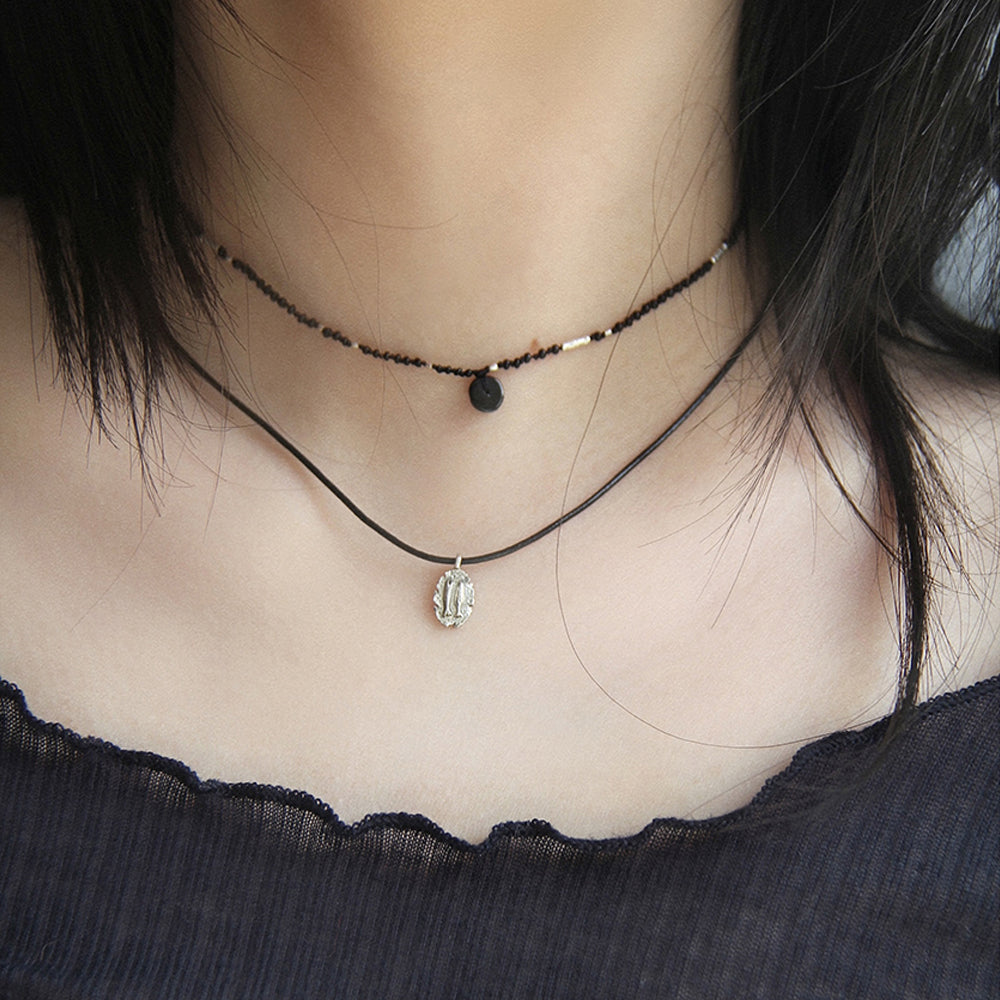 [CCNMADE] LEATHER SILVER NECKLACE 2 (4Type)