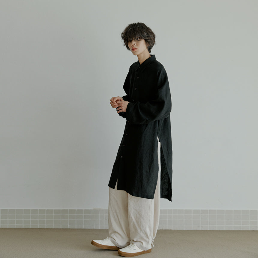 unisex linen long shirts black