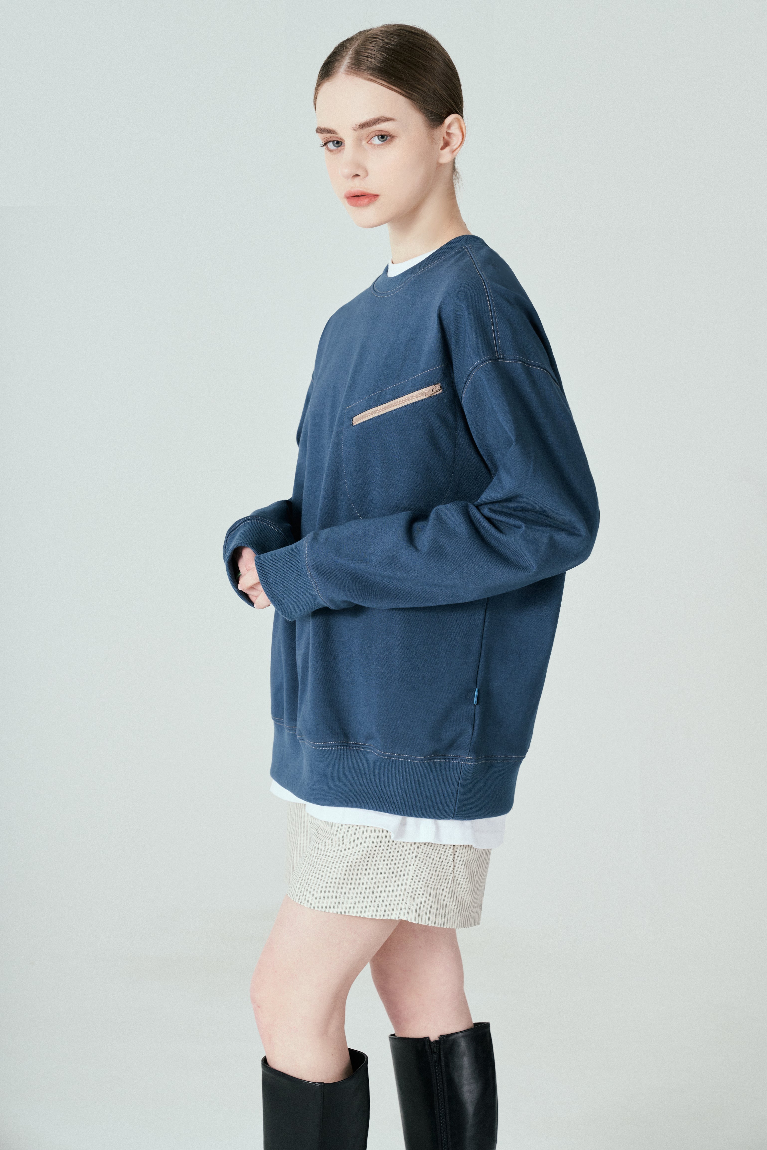 Pocket Zip-up Sweatshirt T63 Dark Teal Blue