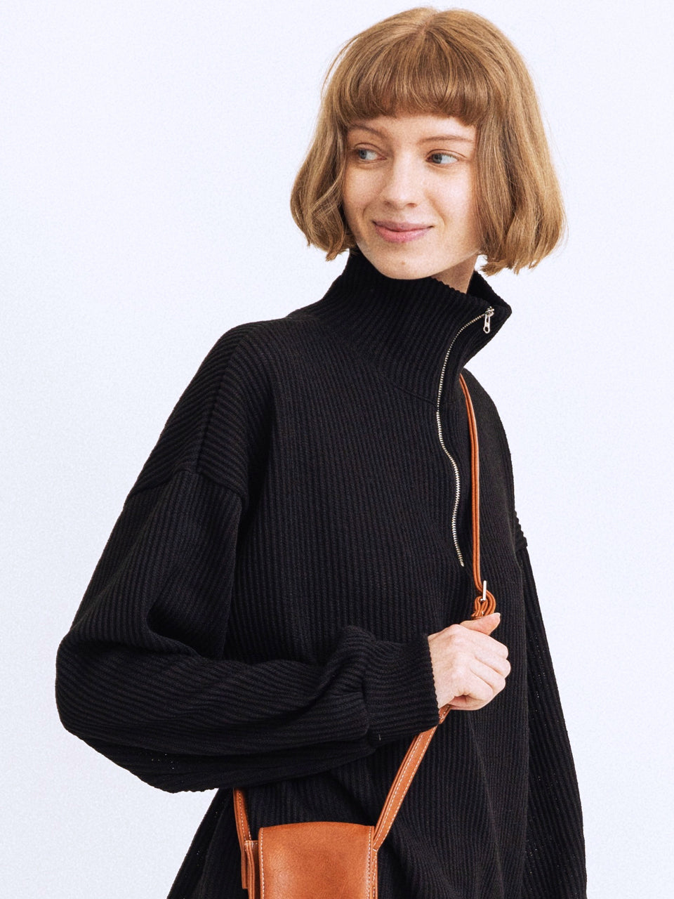 HALF ZIP UP KNIT SWEATSHIRTS BLACK