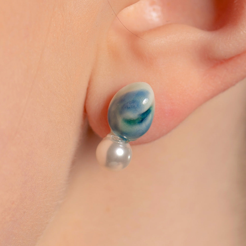 Ceramic daily pearl drop earring(Blue Green)