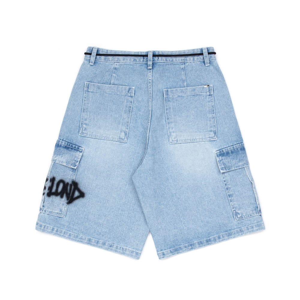 BBD Graffiti Logo Denim Cargo Shorts (Light Blue)