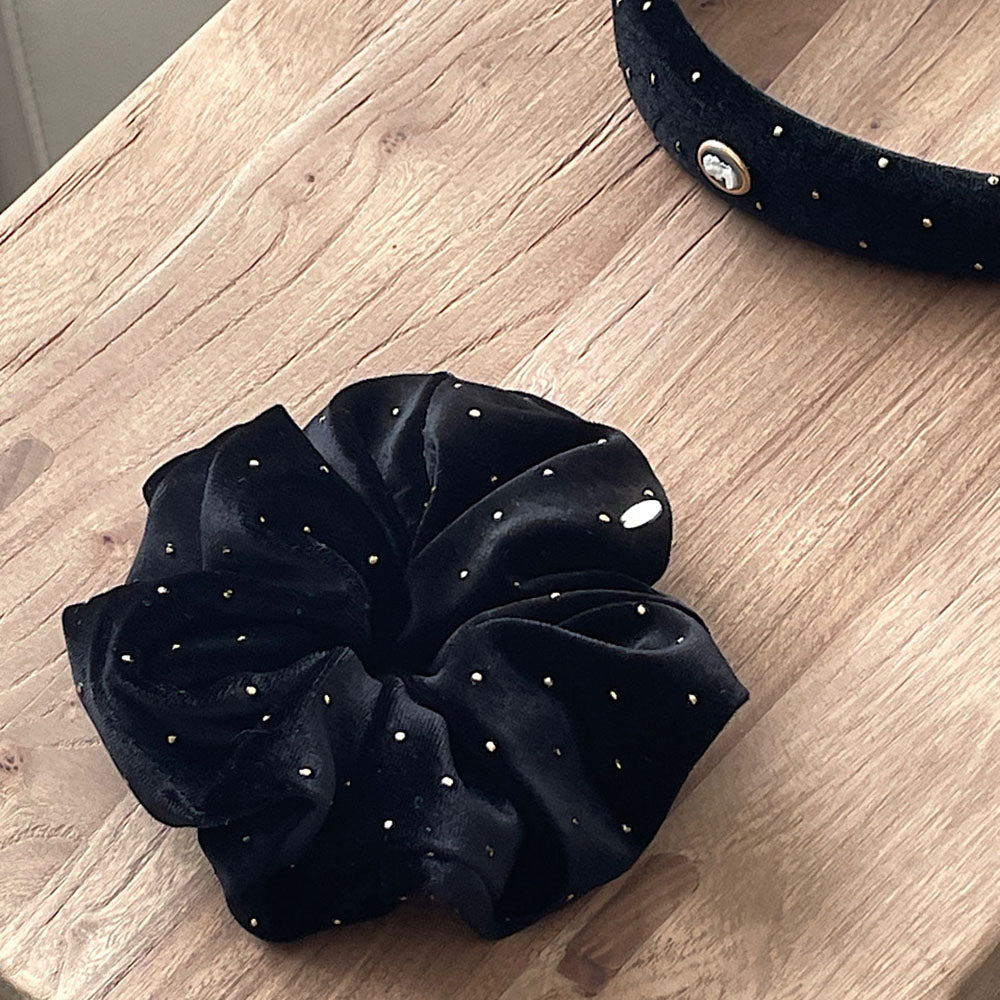 Cameo Gold Dot Velvet Volume Scrunchie [Black]