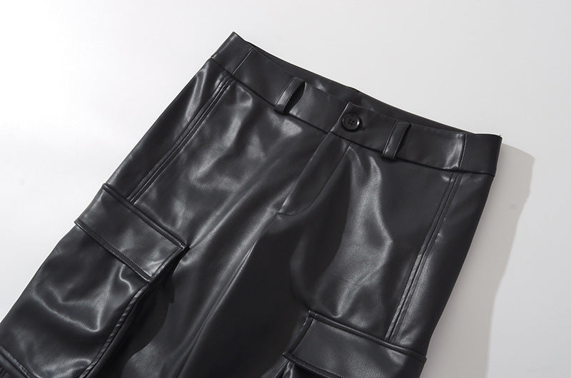 Leather Pocket Cargo Wide Pants