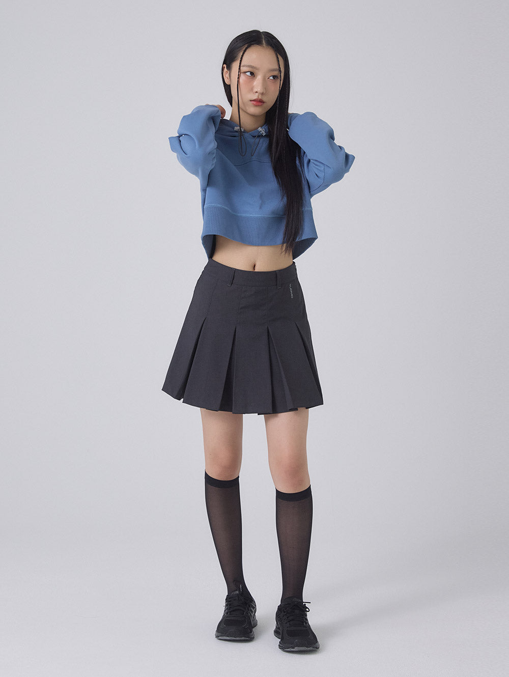 STRING CROPPED HOODIE [DUSTY BLUE]