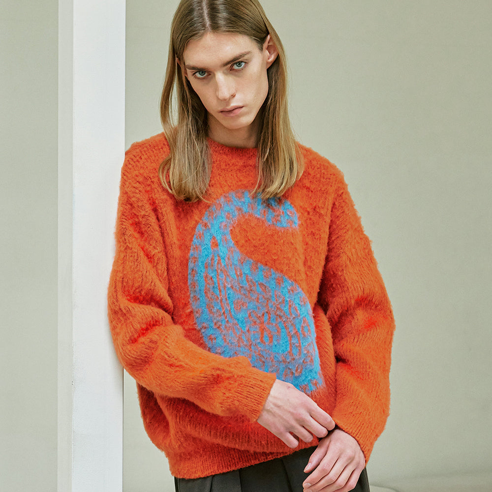 BULKY BRUSH PAISLEY SWEATER ORANGE