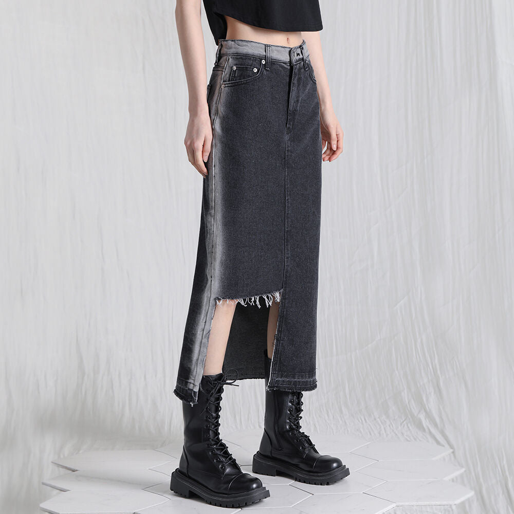 チェリープラネットデニムスカート / CHERRY PLANT DENIM SKIRT [BLACK