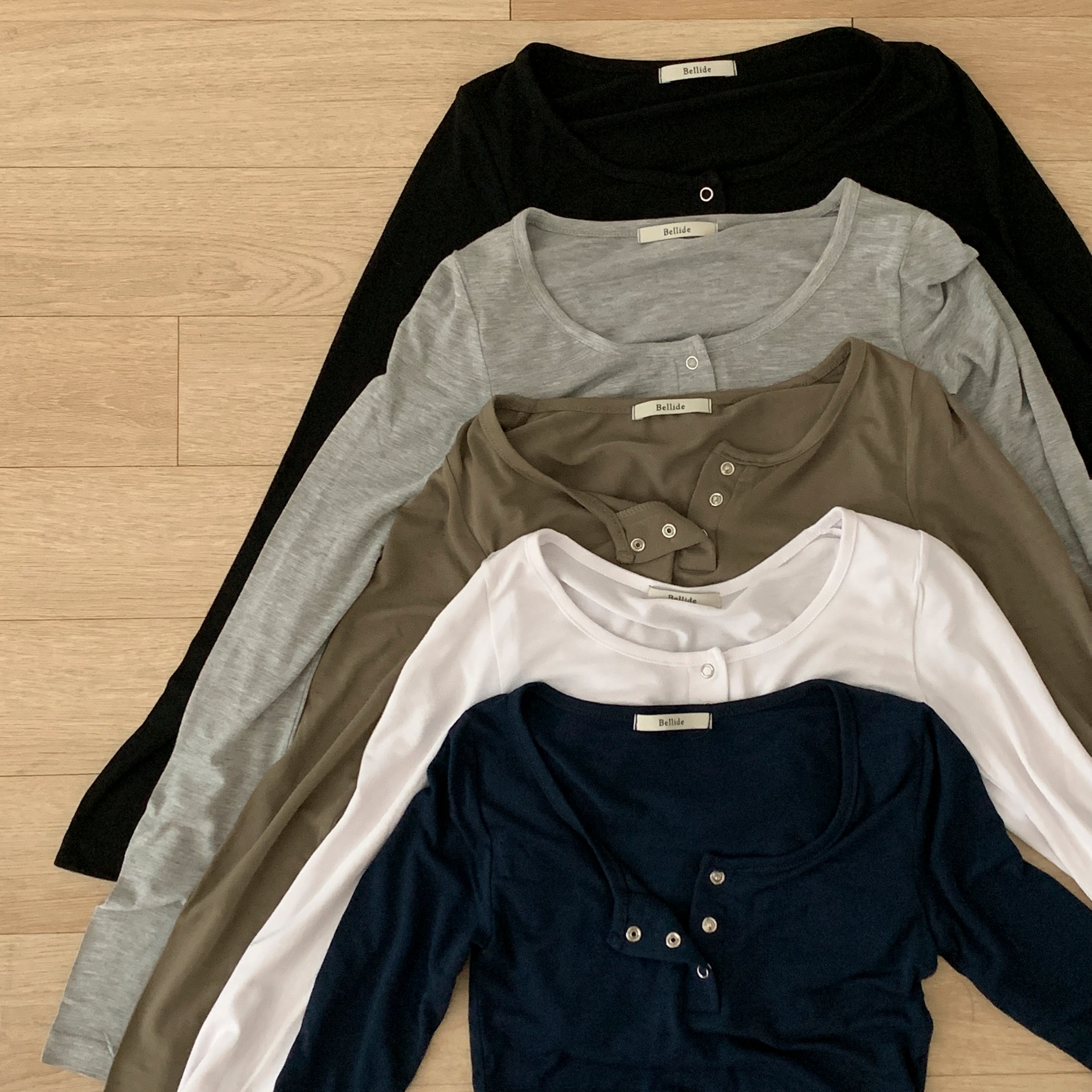 [Bellide made/Long-sleeved VER.]Get Up Snap Button Crop Long Sleeve Tee