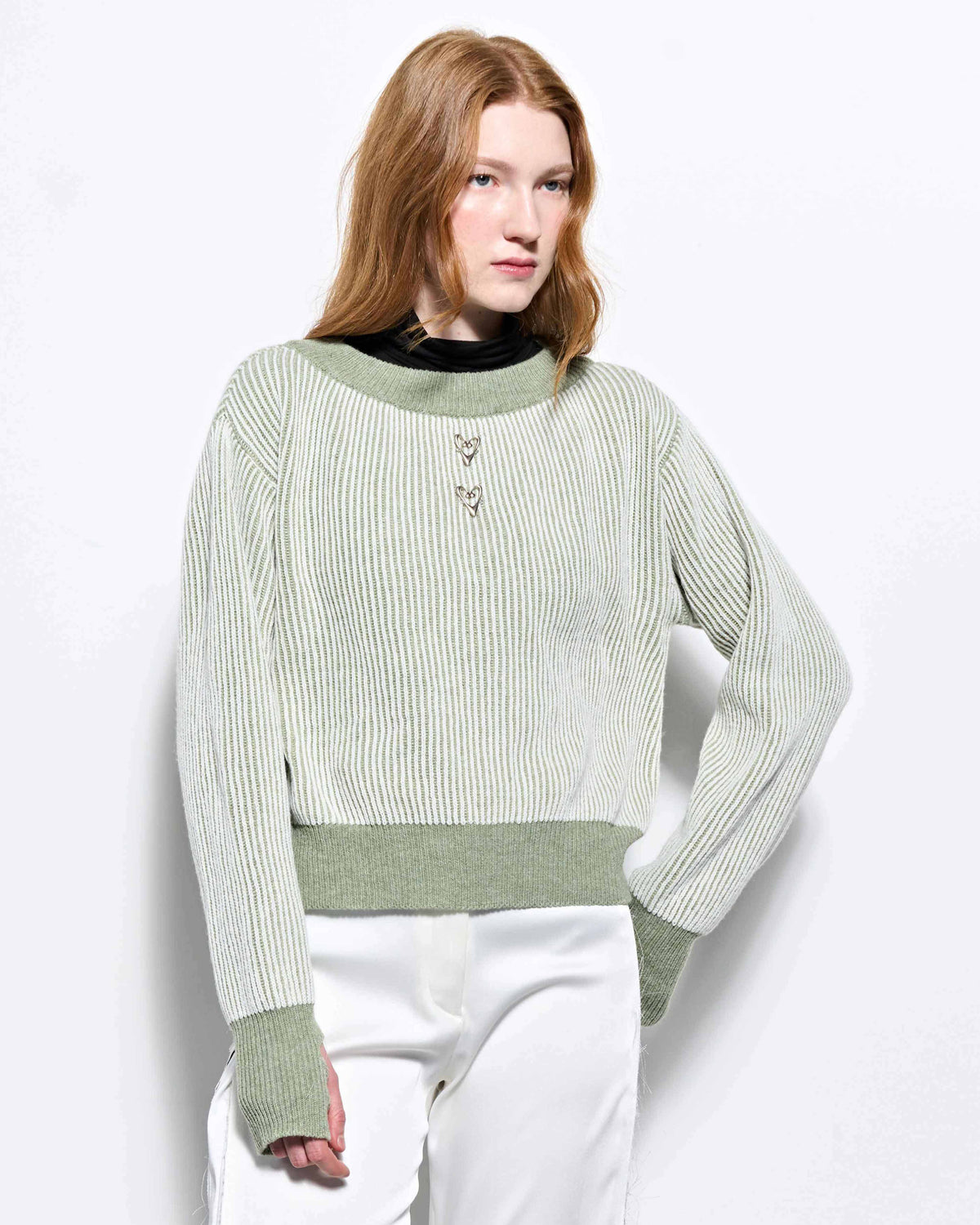 Melange Rib Knit Top _ Ivory