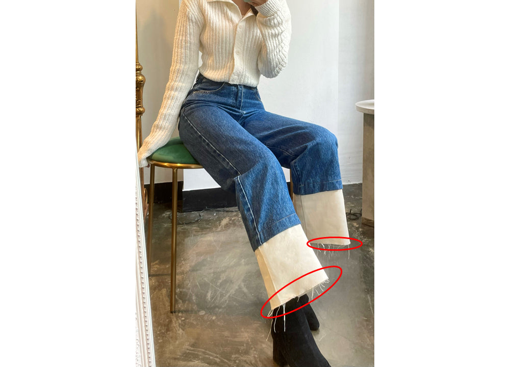 SEMI WIDE FIT BLUE + WHITE DENIM PANTS [17724]