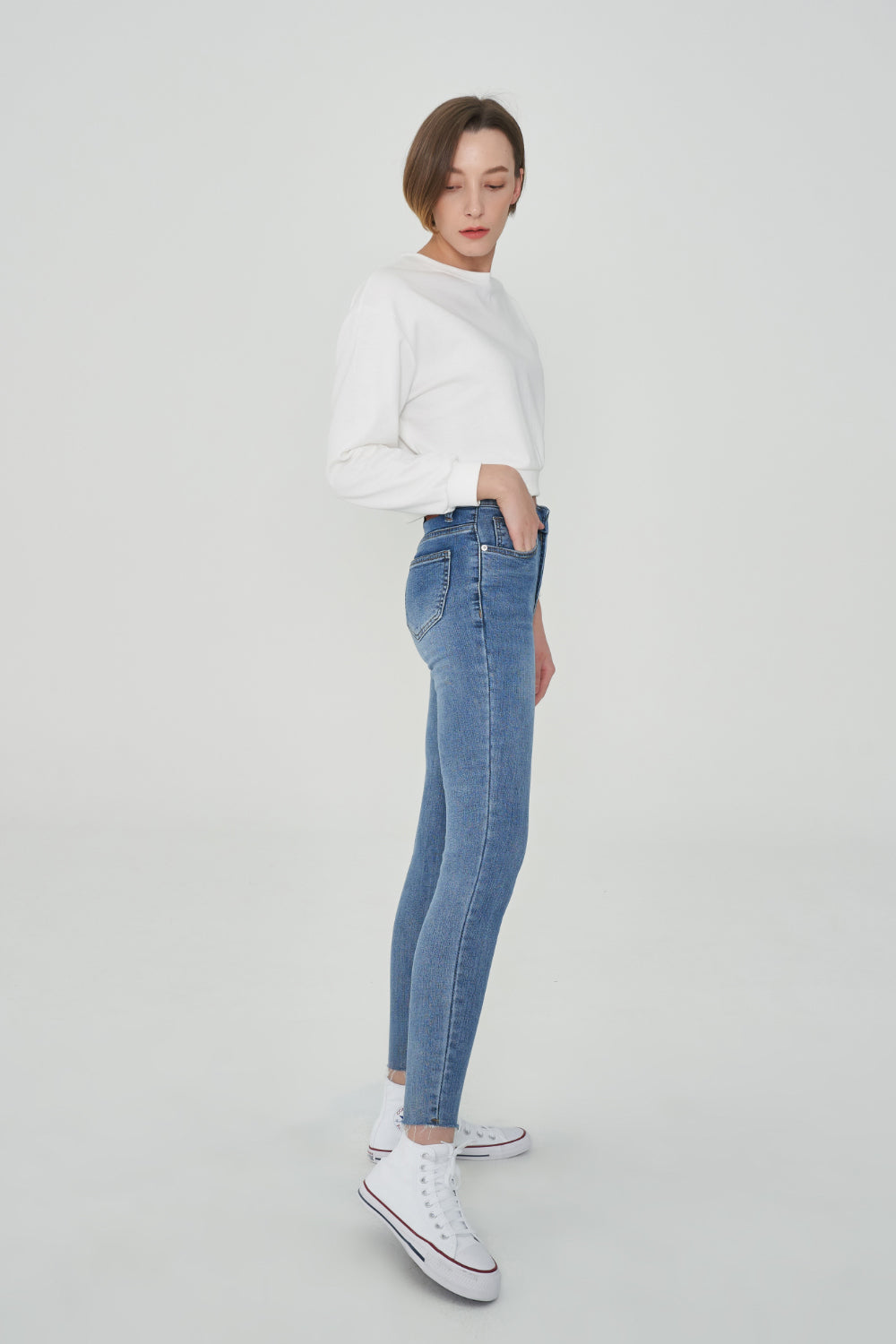 HIGH WAIST LIGHT BLUE SKINNY JEAN [6808]