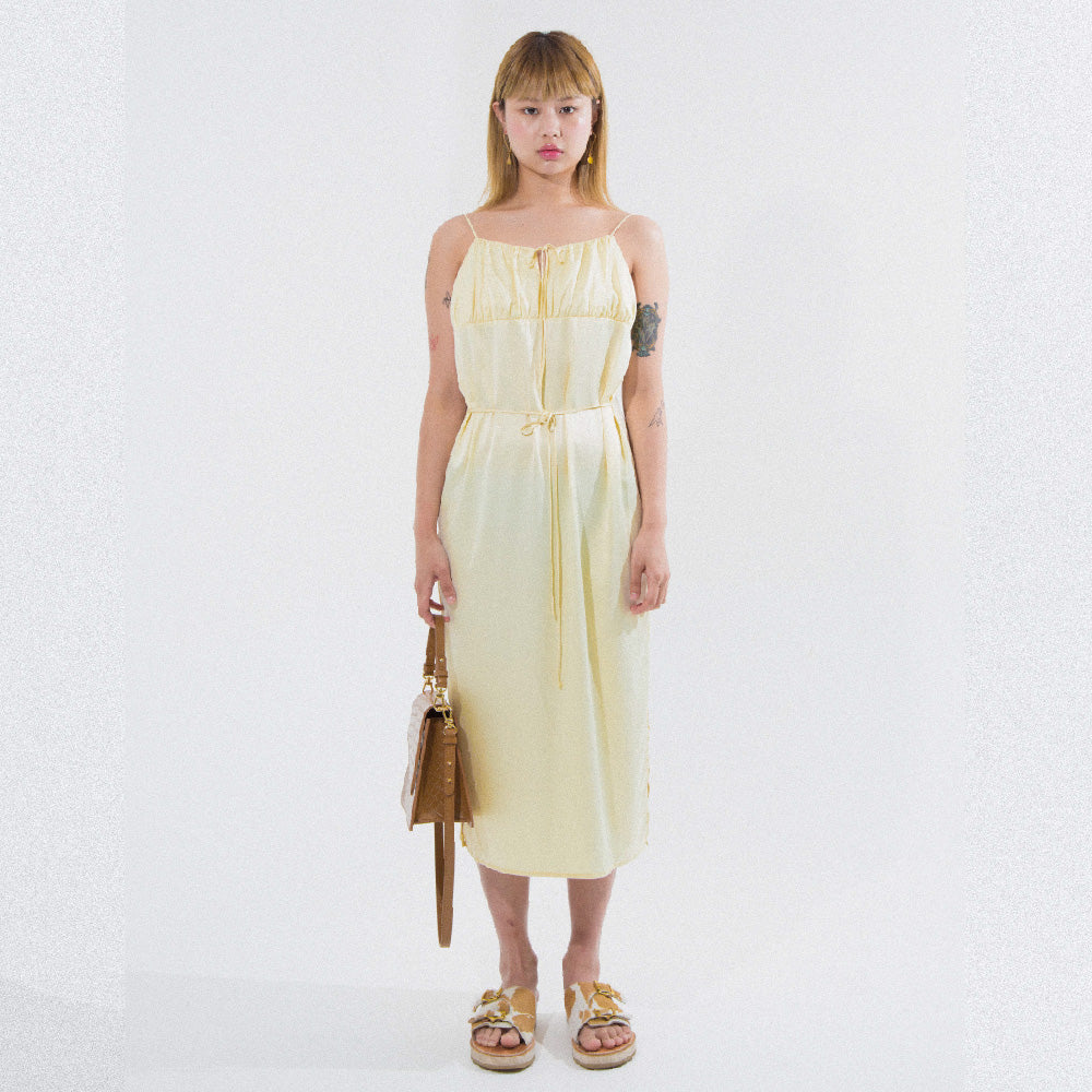 SHIRRING SLIP LONG DRESS_YELLOW